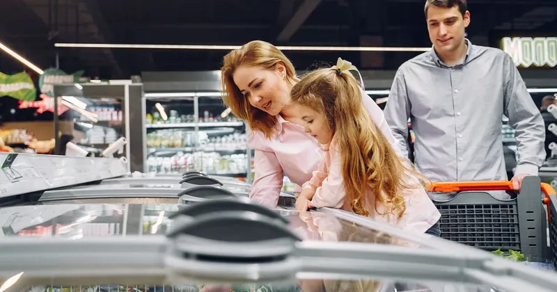 Rodina nakupuje v supermarketu