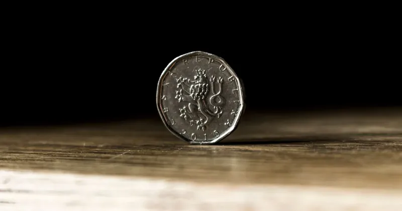 Česká dvacetikorunová mince na stole