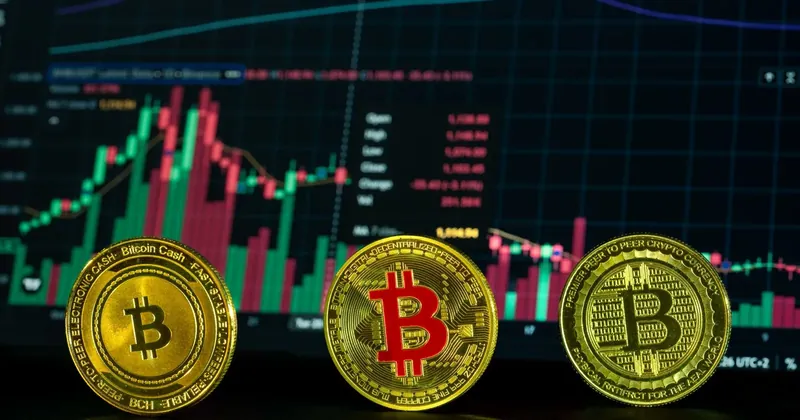 Mince bitcoinu před grafem kurzu