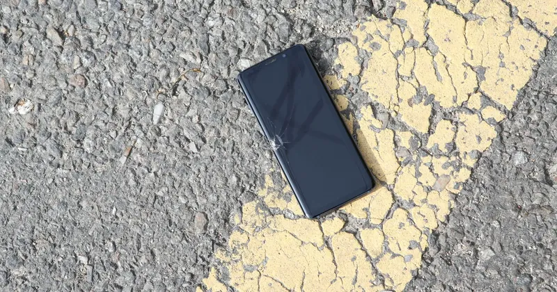 Ztracený telefon ležící na silnici