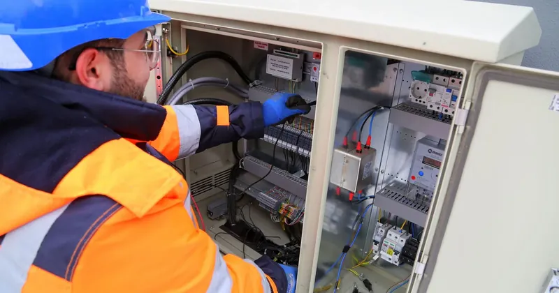 Technik kontroluje elektroměrový rozvaděč